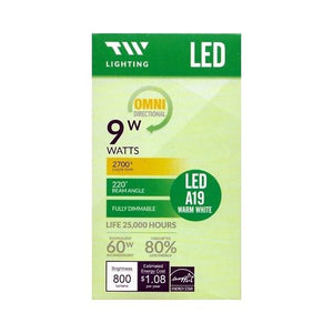 TW Lighting 9 Watt LED Fully Dimmable A19 Light Bulb - Warm White (1 Pack) 60W Equiv. - DollarFanatic.com