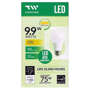 TW Lighting 9.9 Watt LED Fully Dimmable A19 Light Bulb - Warm White (1 Pack) 75W Equiv. - DollarFanatic.com