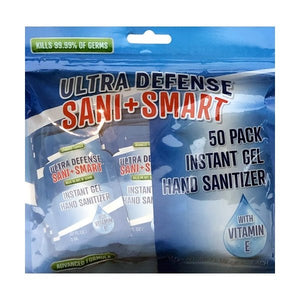 Ultra Defense Sani+Smart Instant Gel Hand Sanitizer Packs (50 Count) Kills 99.99% of Germs - DollarFanatic.com
