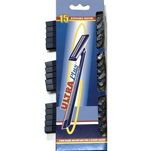 Ultra Plus Disposable Razors - Fixed Twin Blade (15 Pack) - DollarFanatic.com