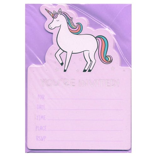 Unicorn Party Invitations with Purple Envelopes - All Occasions (10 Pack) - DollarFanatic.com