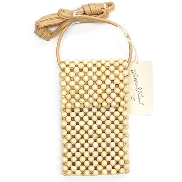 Universal Thread Cell Phone Wood Bead Crossbody Mini Purse - Natural/Cream (7.25" x 4") Faux Leather Crossbody Strap - DollarFanatic.com