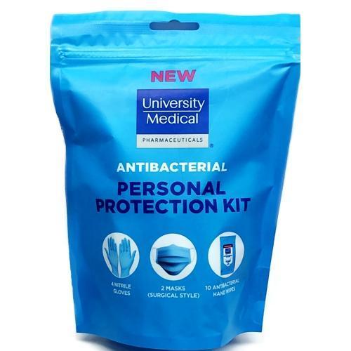 University Medical Antibacterial Personal Protection Kit (16-Piece Kit) Includes Gloves, Masks & Hand Wipes - DollarFanatic.com