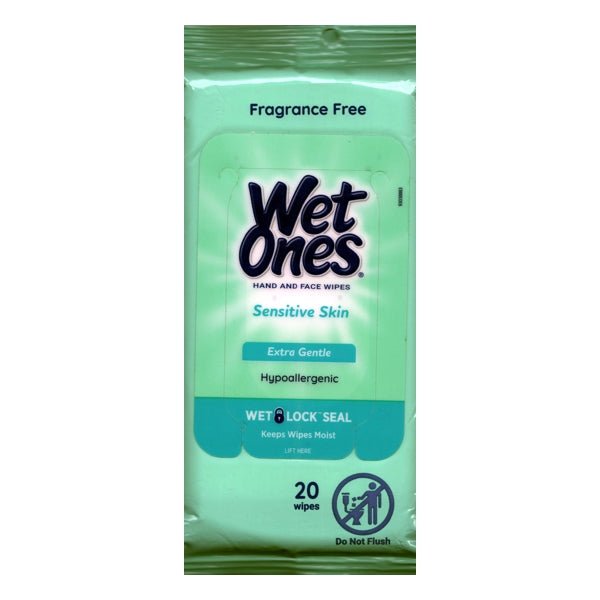 Wet Ones Hand and Face Wipes - Extra Gentle for Sensitive Skin (20 Pack) Fragrance Free - DollarFanatic.com