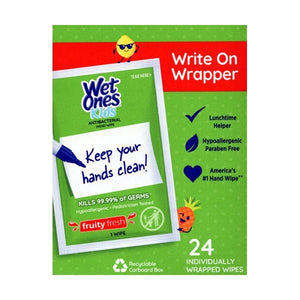 Wet Ones Kids Antibacterial Hand Wipes - Fruity Fresh (24 Pack) Individually Wrapped, Hypoallergenic, Kills 99.99% of Germs - DollarFanatic.com