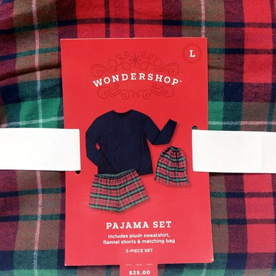 Wondershop Ladies Sweatshirt/Flannel Shorts Pajama Set - Red/Green Tartan (Size Large) Includes Matching Bag - DollarFanatic.com