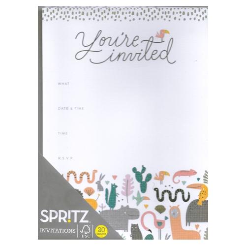 You're Invited Safari Animals Party Invitations with Gray Envelopes - All Occasions (20 Pack) - DollarFanatic.com